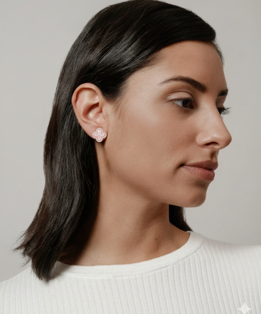 Clover Charm Earrings – Rose Gold